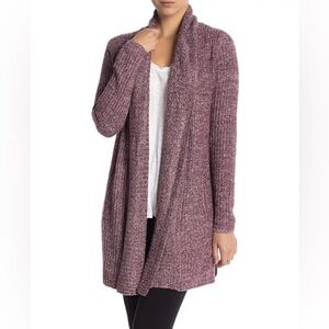 Barefoot Dreams CozyChic Lite Montecito Cardigan, Sz L/XL Heathered Burgundy.